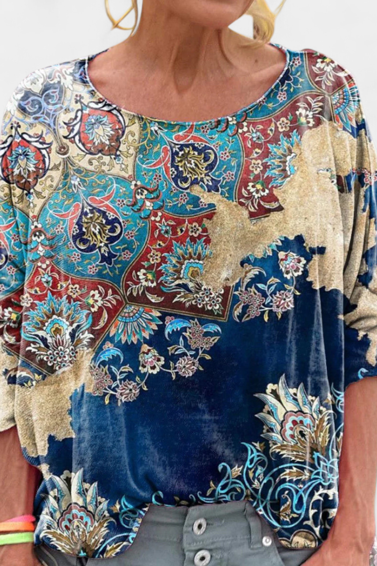 Omari Blusa Holgada Estampado Bohemio Retro Exclusiva