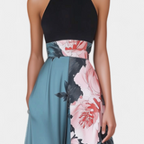 Radmila Vestido A Line Cuerpo Negro Falda Floral Exclusiva