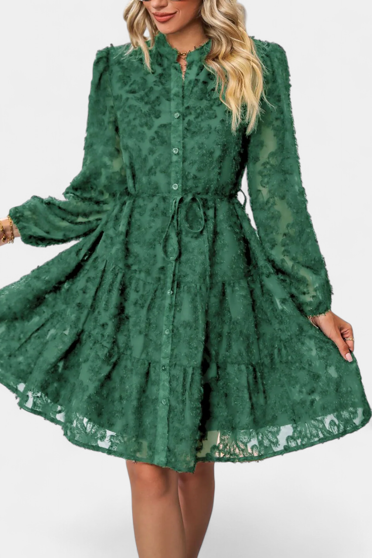 Soreia Vestido Camisero Botones Manga Texturizada Exclusivo