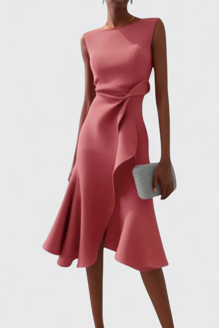 Claudia Vestido Midi Asimétrico Drapeado Exclusivo Elegante