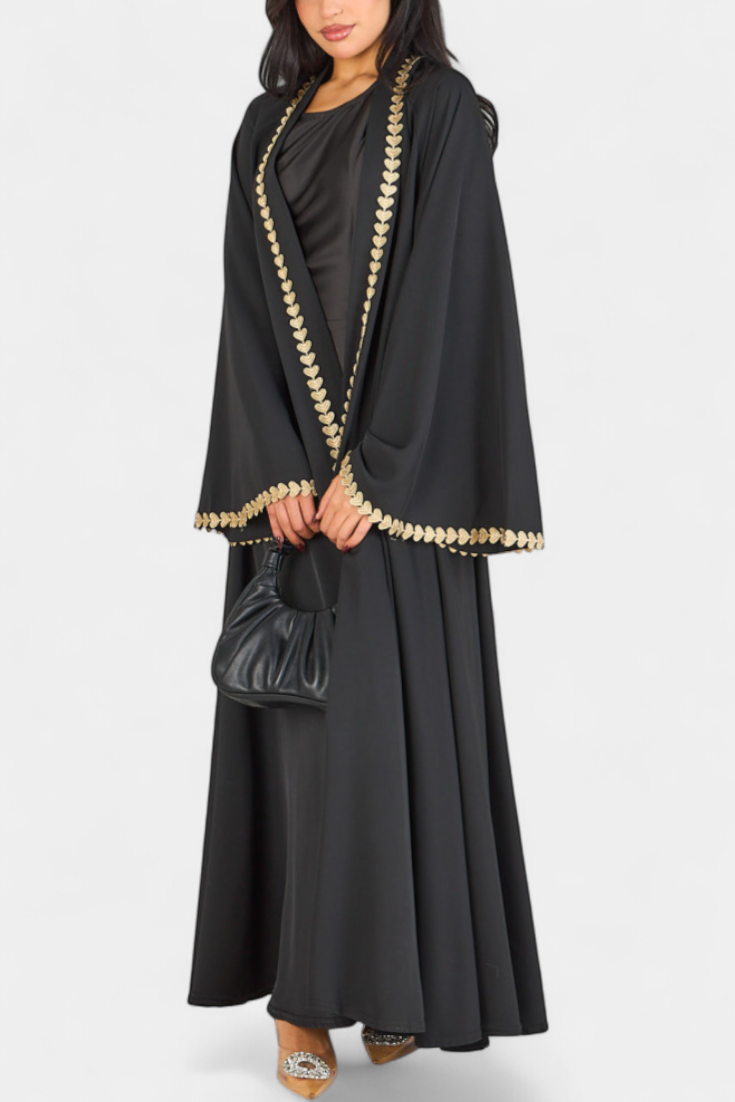 Ginebra Abaya Fluida Bordado Dorado Hojas Exclusivas
