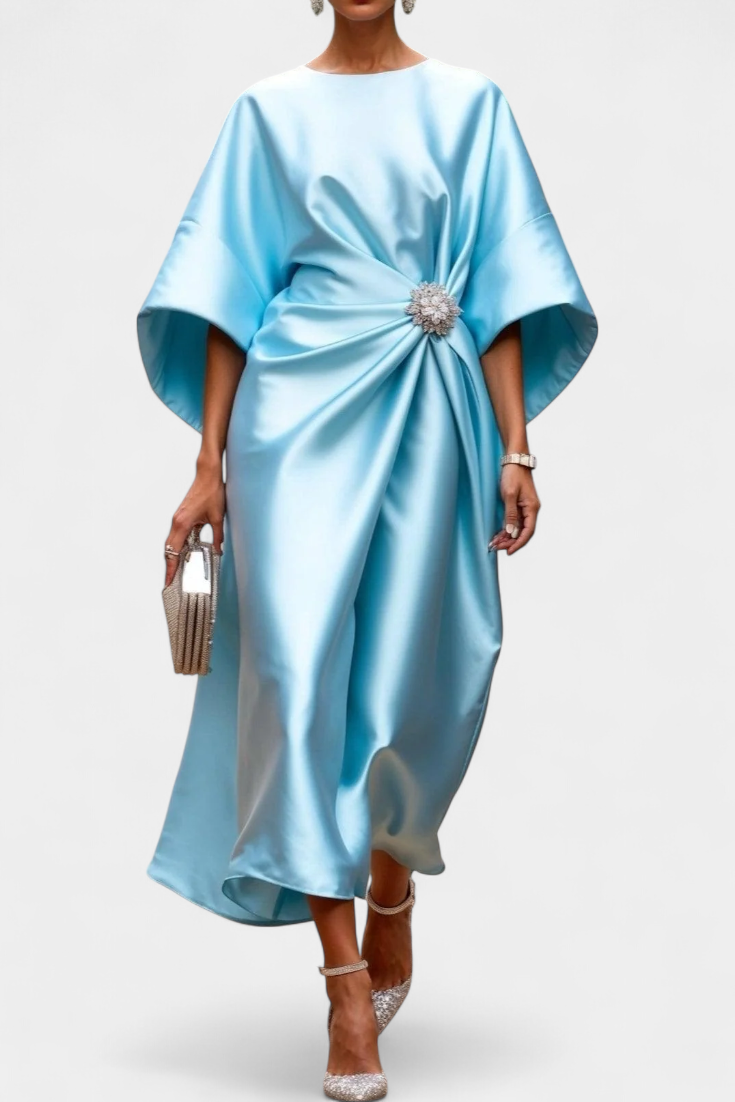 Ubelia Vestido Largo Satén Brillo Luxe Colección Exclusiva
