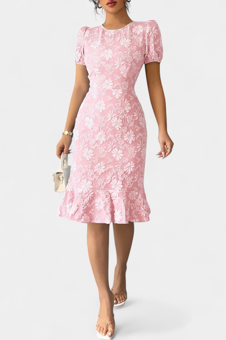 Champel Vestido Midi Floral Exclusiva Mangas Abullonadas