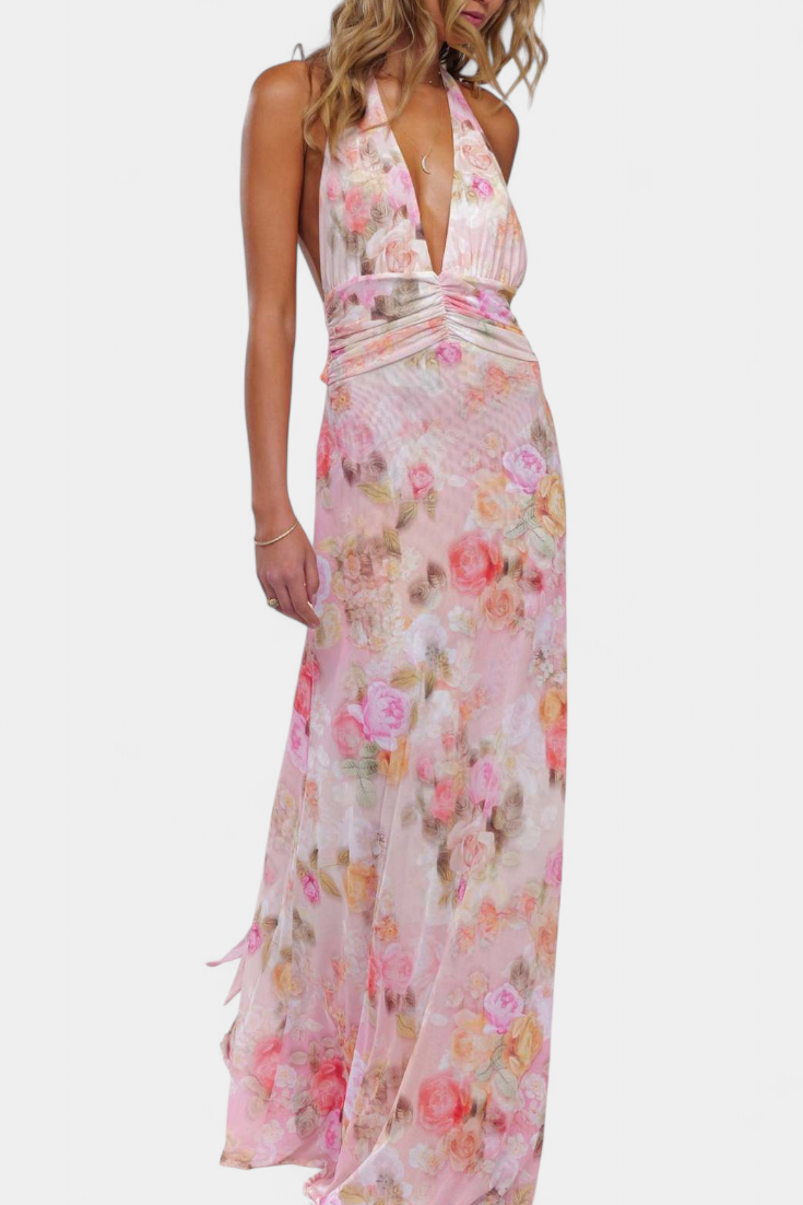 Melodía Vestido Maxi Lunares Halter Edición Limitada
