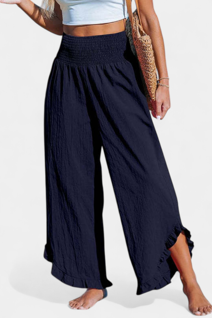 Martina Pantalón Palazzo Talle Alto Lino Exclusivo Volantes