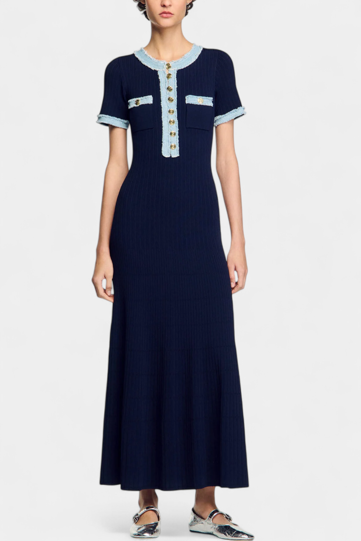 Alexia Vestido Midi Punto Ribete Colección Luxe Exclusiva
