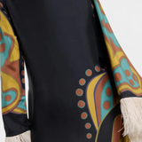 Kiara Vestido Maxi Retro con Flecos de Plumas Exclusivo
