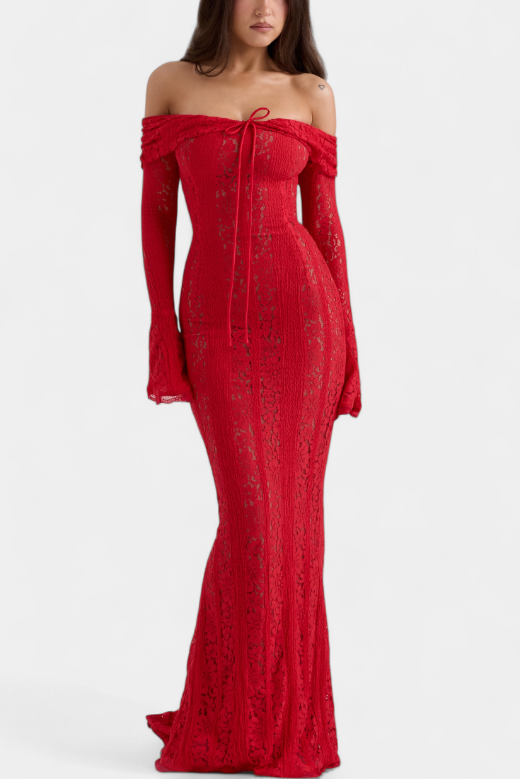 Rosalie Vestido Maxi Off Shoulder Encaje Exclusiva Elegante