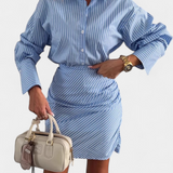 Cynthia Vestido Camisero Rayas Con Pliegues Botones VIP