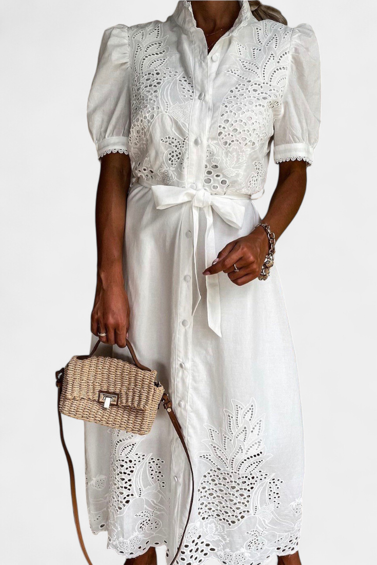 Nerea Vestido Camisero Bordado Floral Manga Abullonada Ltda