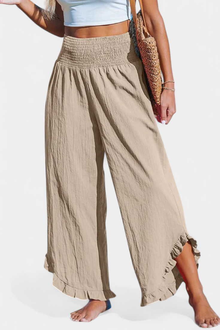 Martina Pantalón Palazzo Talle Alto Lino Exclusivo Volantes