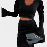 Minerva Conjunto Encaje Top Falda Cintura Alta Exclusivo