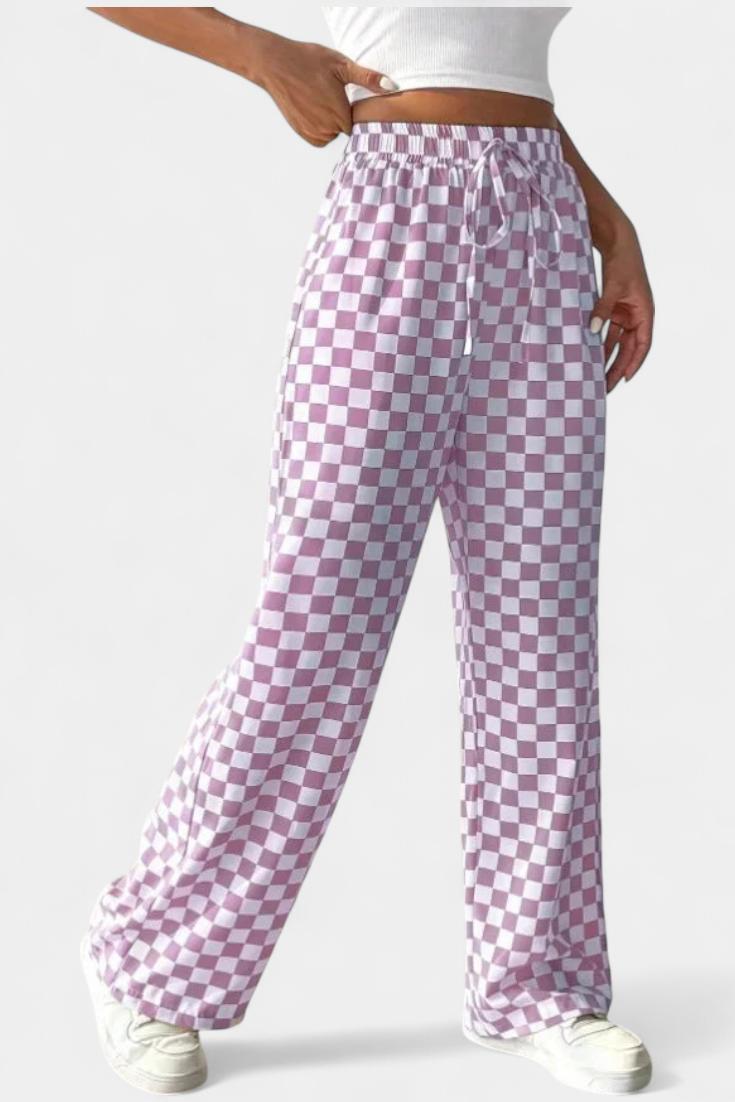 Iliana Pantalones Pierna Ancha Estampado Cuadros Exclusivo
