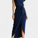 Clarissa Vestido Midi Envolvente Abertura Lateral Exclusivo