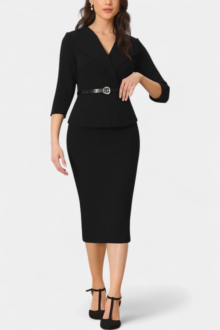 Palamos Vestido Midi Entallado Con Cinturón Premium