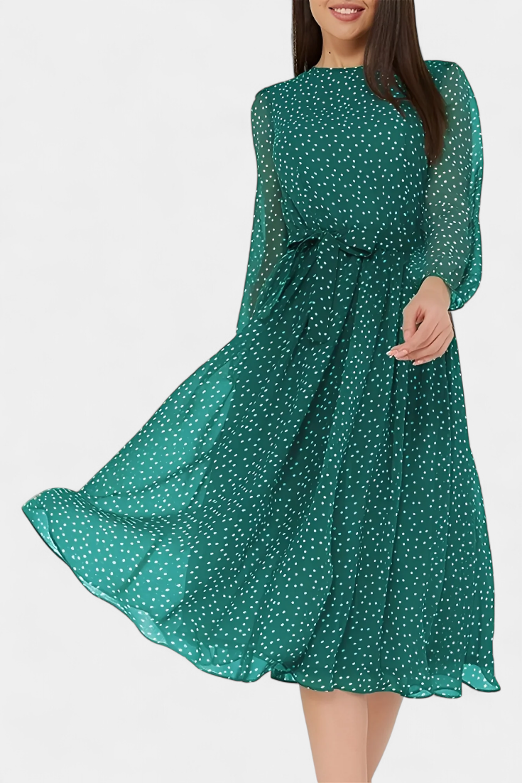 Cymene Vestido Midi Lunares Mangas Abullonadas Privada