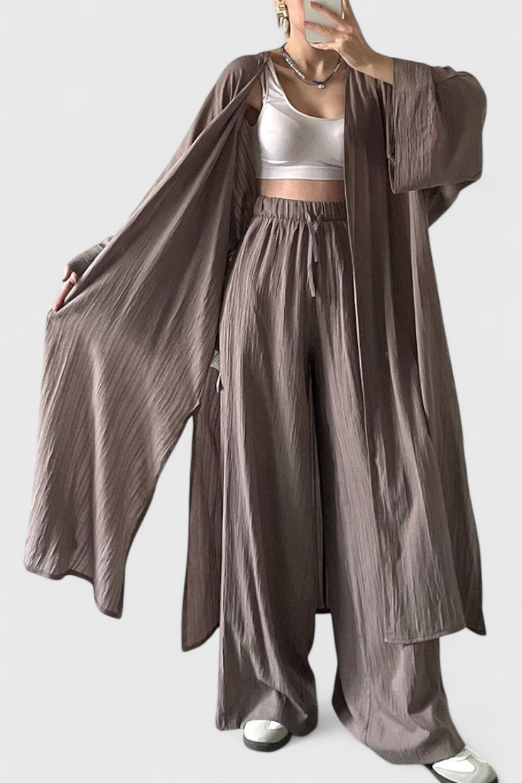 Suella Conjunto Cárdigan Largo Algodón Lino Exclusivo