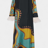 Kiara Vestido Maxi Retro con Flecos de Plumas Exclusivo