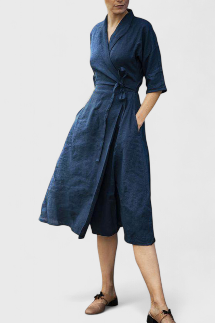 Sharon Vestido Midi Vintage Algodón Y Lino Exclusiva