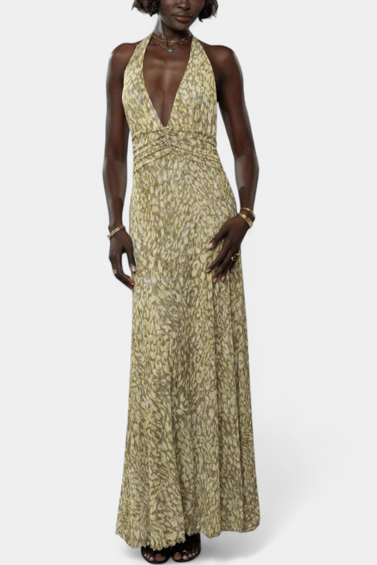 Melodía Vestido Maxi Lunares Halter Edición Limitada