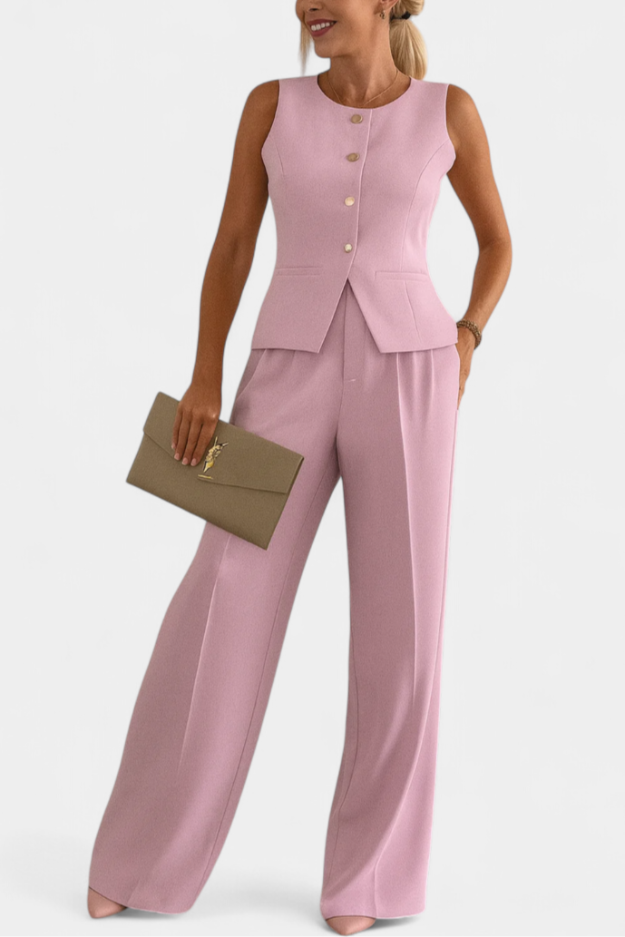 Paloma Seda Conjunto Blusa Sin Mangas Pantalón Exclusivo