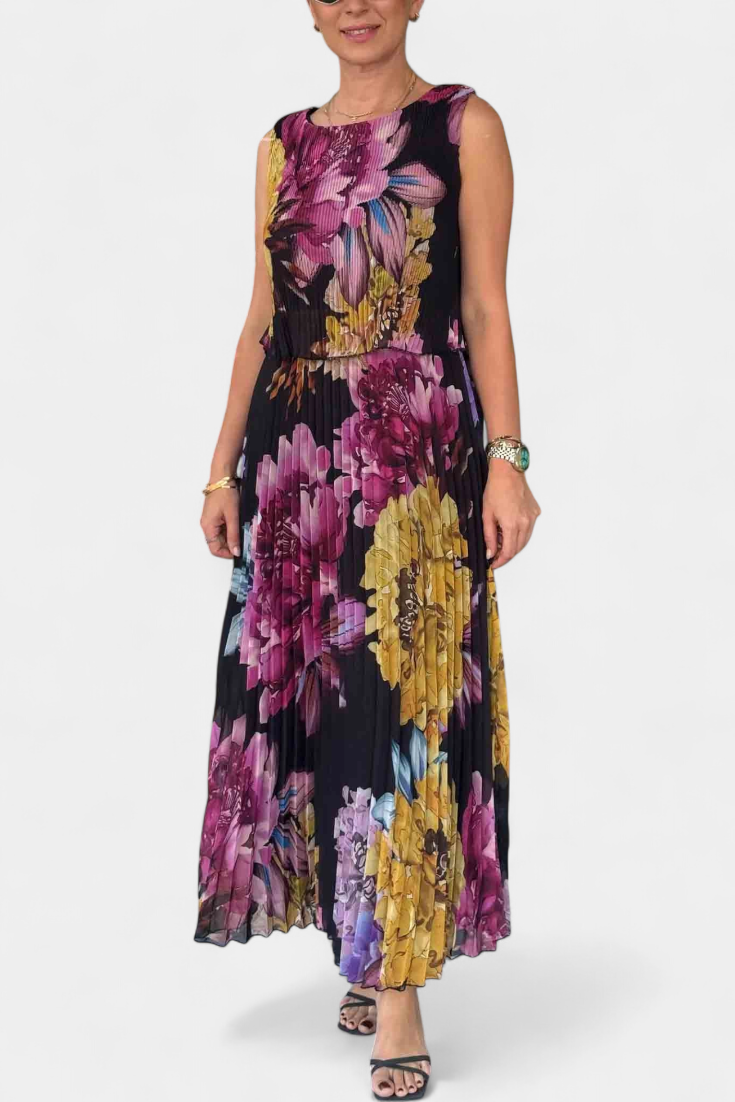 Shaya Vestido Largo de Gasa Plisada con Estampado Exclusivo