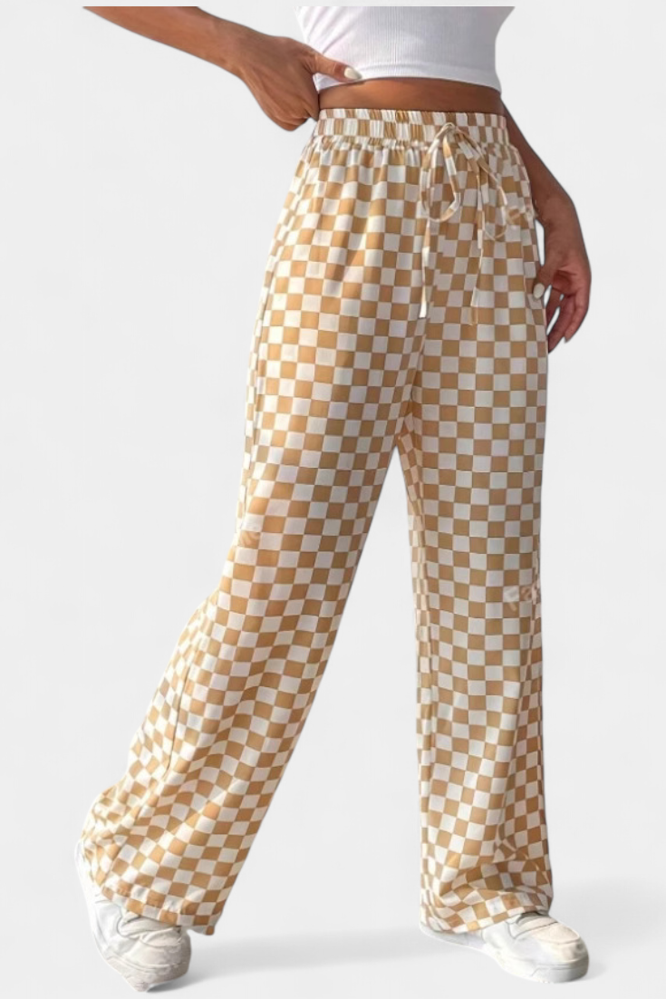 Iliana Pantalones Pierna Ancha Estampado Cuadros Exclusivo