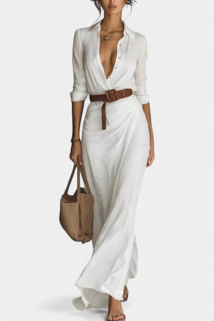 Souline Vestido Maxi Solapa Manga Larga Sastrería Exclusiva