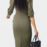 Reanna Vestido Midi Ajustado Con Mangas Abullonadas Luxe