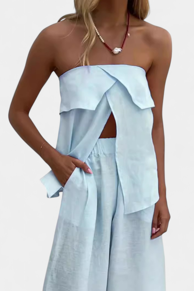 Oriana Conjunto Strapless Colección Exclusivo Falda Abierta