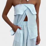 Oriana Conjunto Strapless Colección Exclusivo Falda Abierta