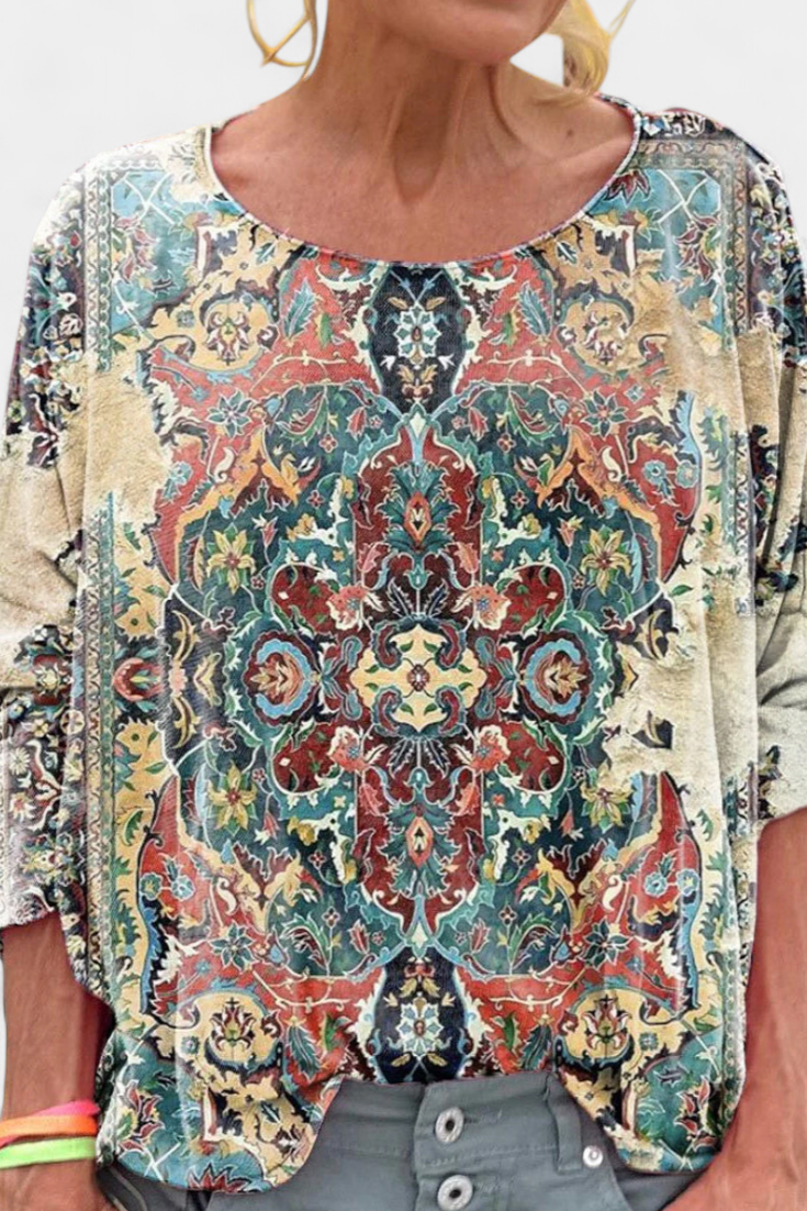 Omari Blusa Holgada Estampado Bohemio Retro Exclusiva