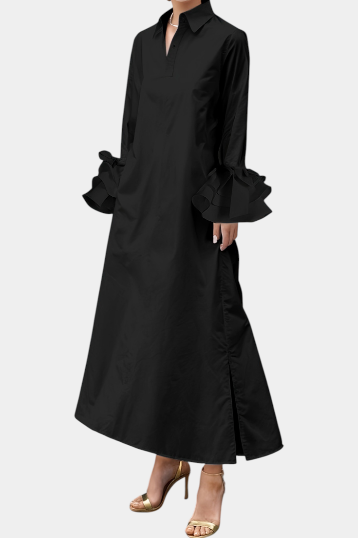 Ramona Vestido Largo Seda Exclusivo Con Cuello Camisero