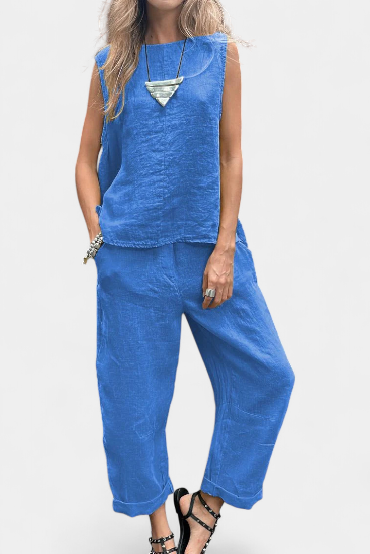 Leona Conjunto Chaleco Pantalón Algodón Lino Exclusivo