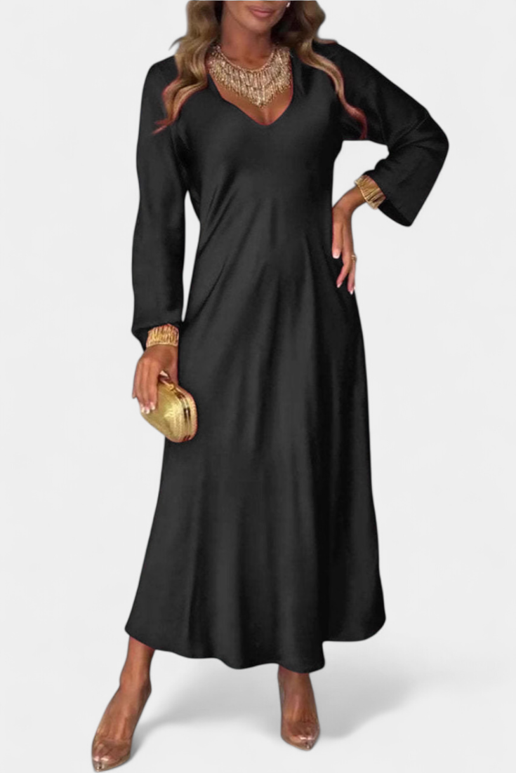 Riva Vestido Fluido Seda Escote V Mangas Largas Exclusivo