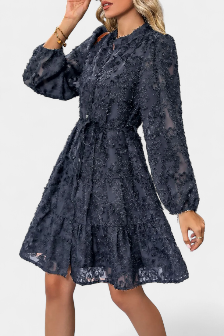 Soreia Vestido Camisero Botones Manga Texturizada Exclusivo