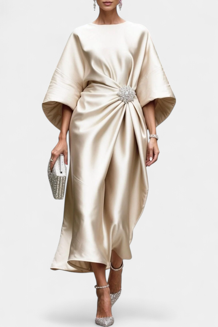 Ubelia Vestido Largo Satén Brillo Luxe Colección Exclusiva
