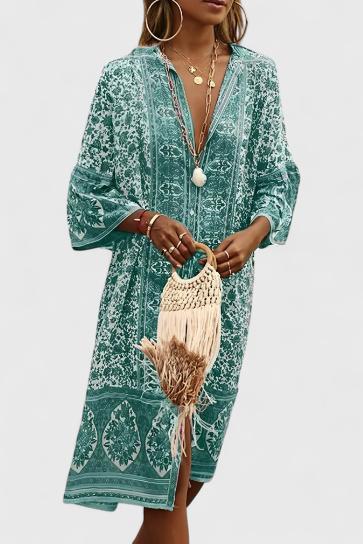Chinara Vestido Largo Boho con Bordado Étnico Exclusivo