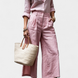 Sabina Conjunto Rosa Camisa Suelta Capri Spandex Exclusivo