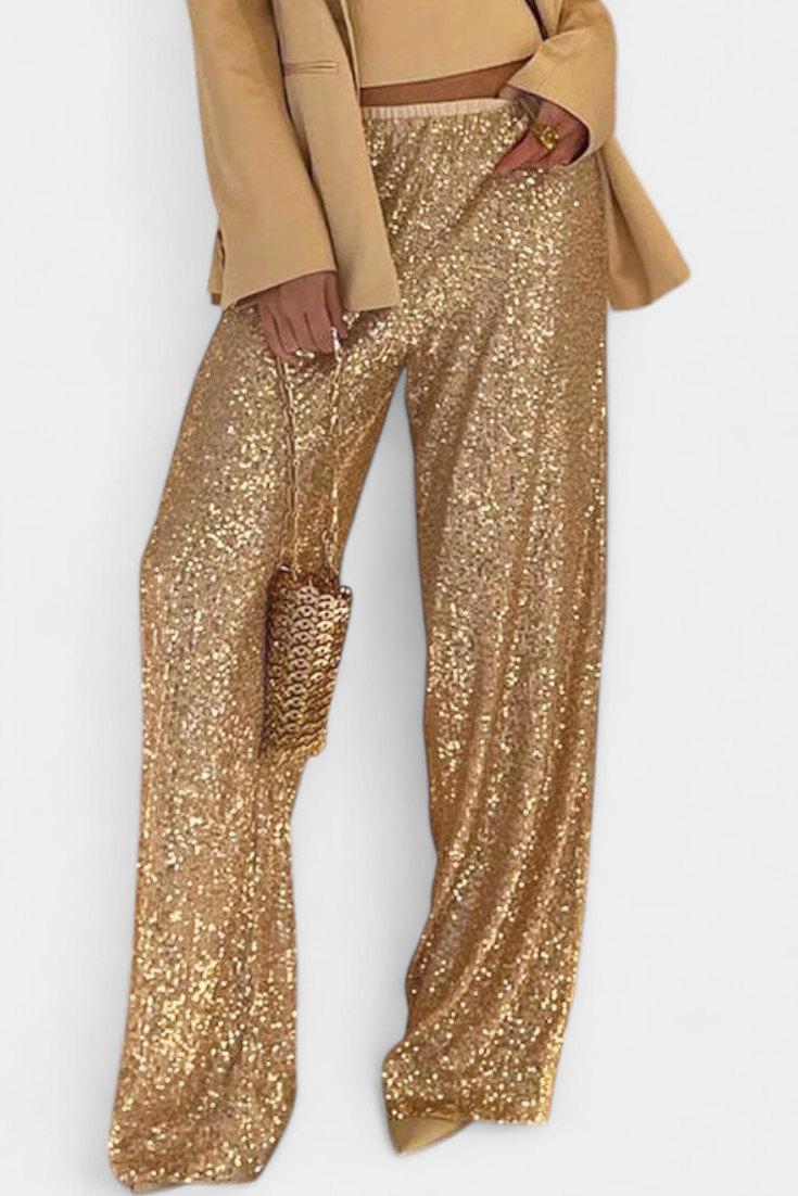 Lara Pantalón de Lentejuelas Cintura Alta Suelto Exclusivo