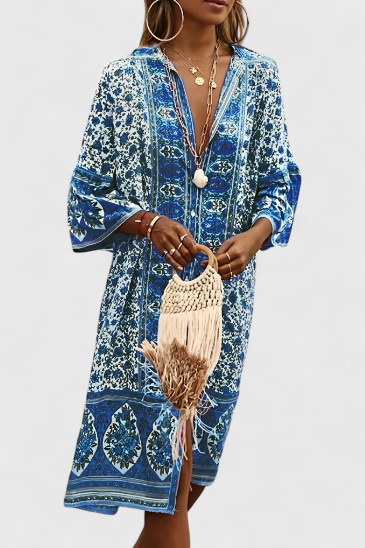 Chinara Vestido Largo Boho con Bordado Étnico Exclusivo