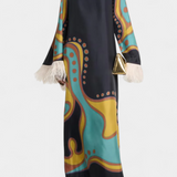 Kiara Vestido Maxi Retro con Flecos de Plumas Exclusivo
