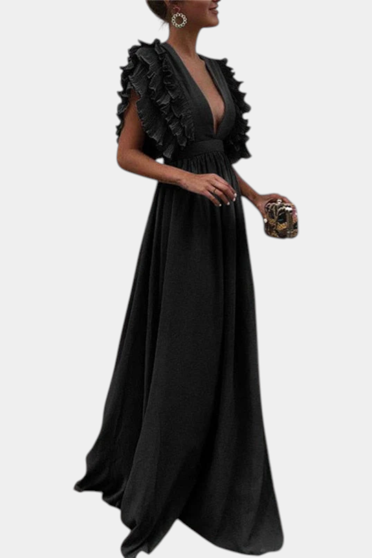 Lucera Vestido Maxi Exclusivo Tejido Suave Mangas Volantes