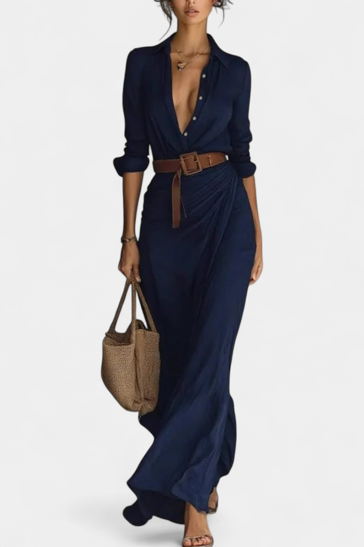 Souline Vestido Maxi Solapa Manga Larga Sastrería Exclusiva