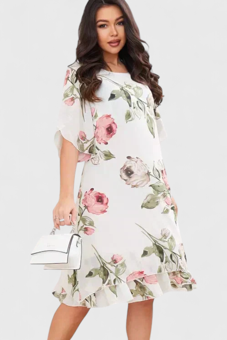 Tameka Vestido Gasa Fluida Pétalos Colección Privada
