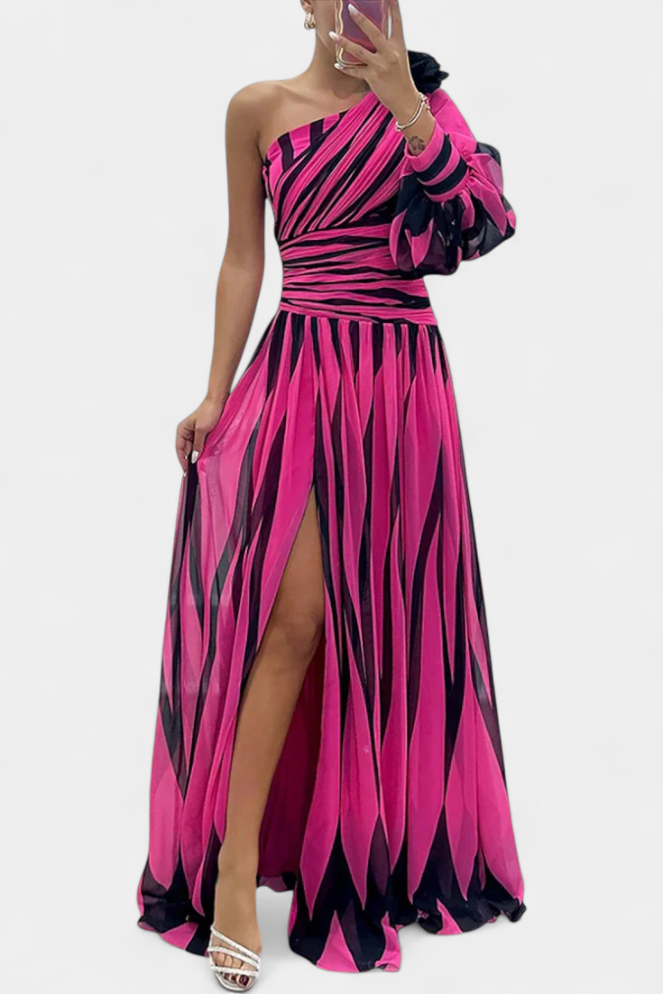 Bethania Vestido Maxi Rayas Un Solo Hombro Colección Elite