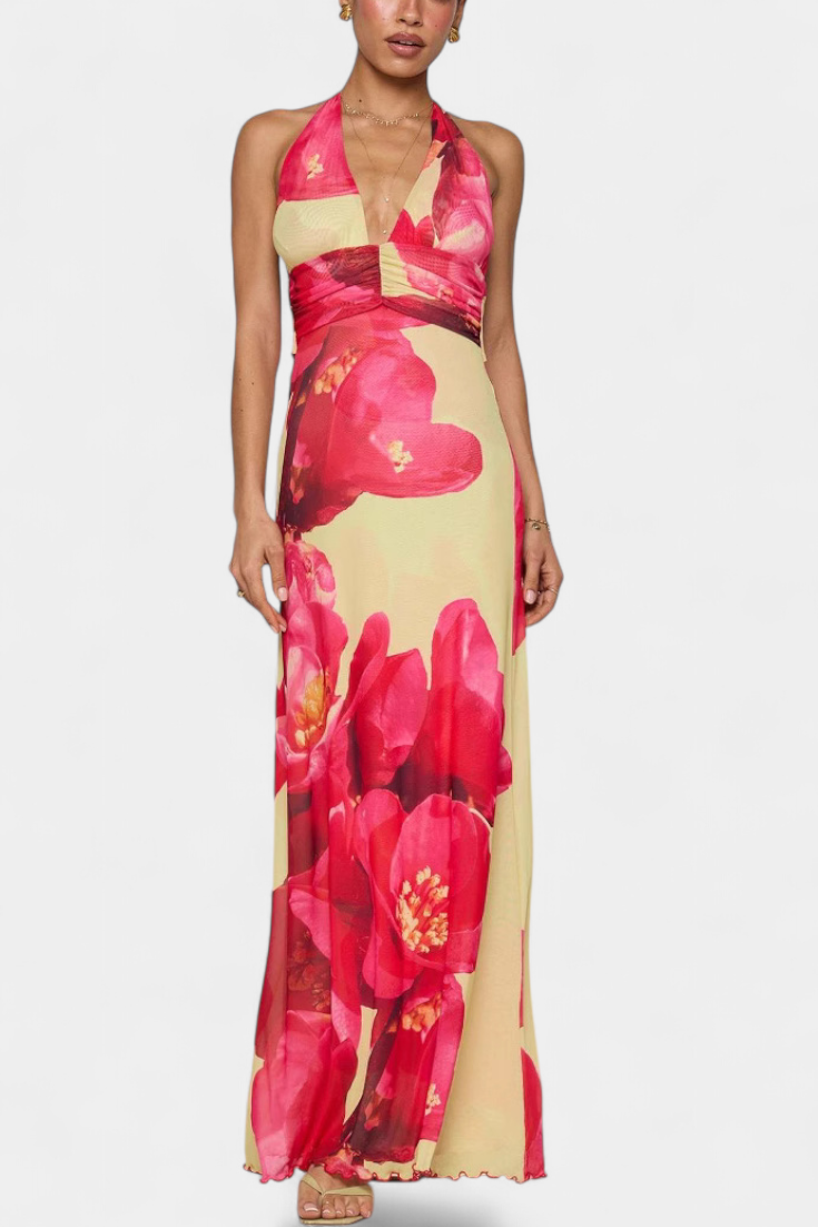 Melodía Vestido Maxi Lunares Halter Edición Limitada