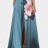 Radmila Vestido A Line Cuerpo Negro Falda Floral Exclusiva