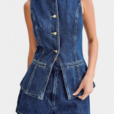 Raya Denim Chaleco Sin Mangas Y Shorts De Talle Alto Élite