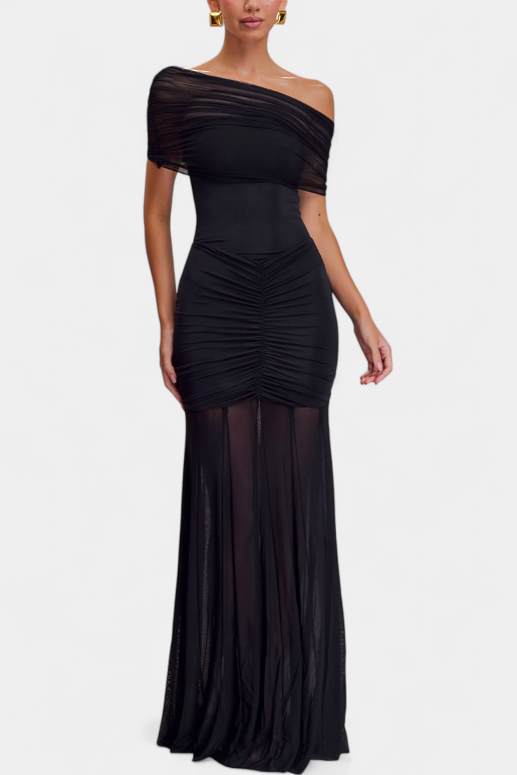 Alodia Vestido Maxi Hombros Con Capa De Malla Exclusivo